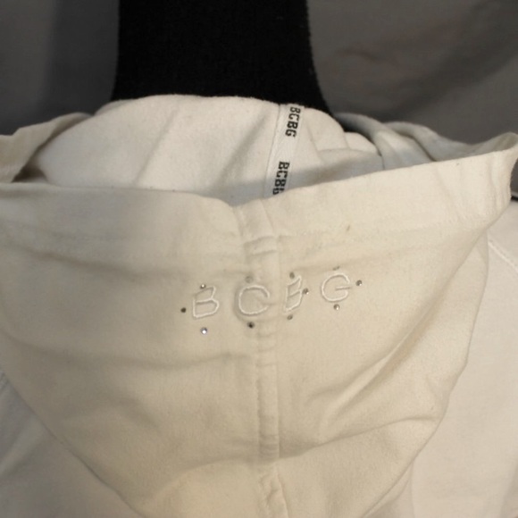 WHITE BCBG HOODIE LONG SLEEVE WITH SEQUINED SWEATSHIRT SMALL ZIPPER CLOSURE - Picture 4 of 10